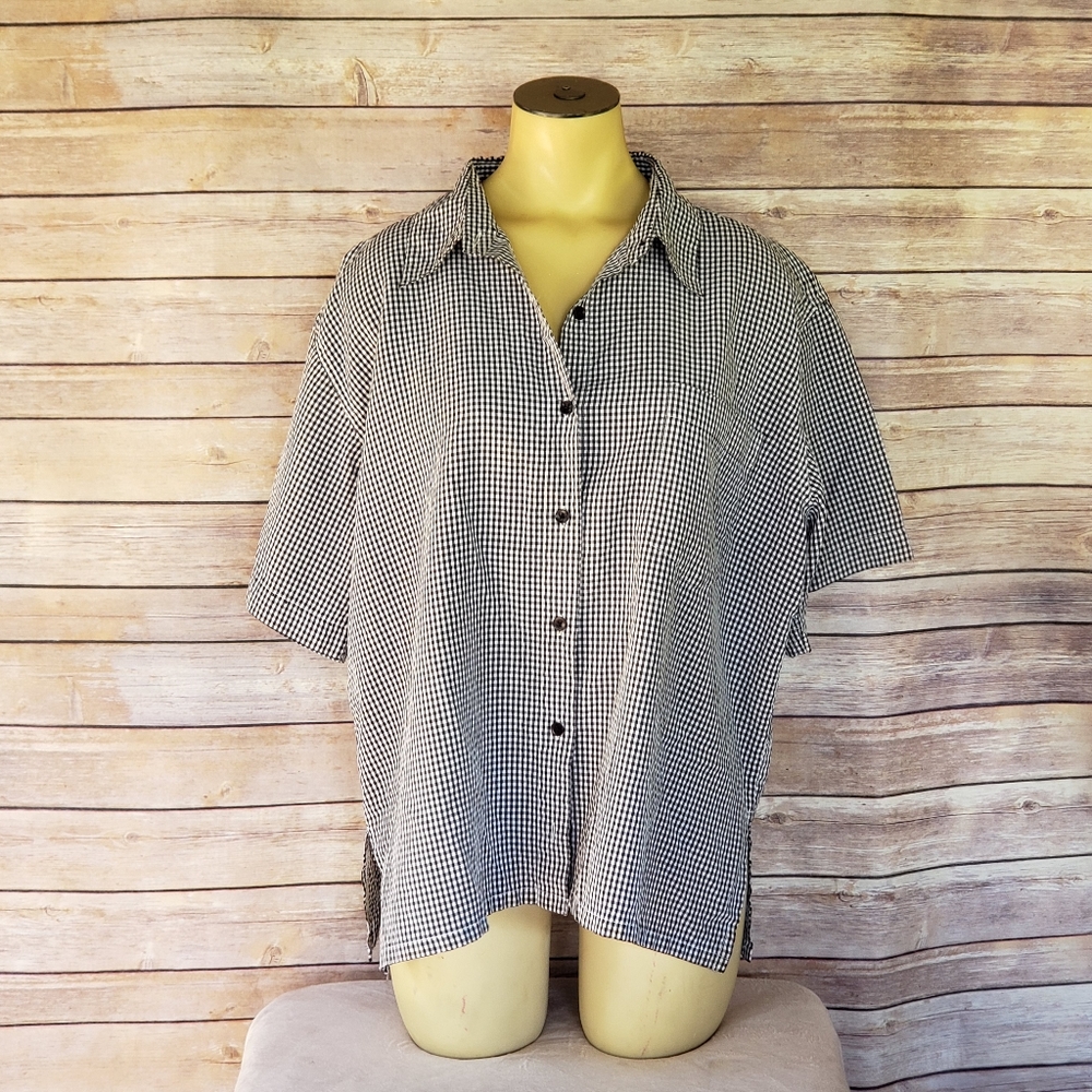 Black and White Gingham Button Front Top